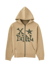 X-girl/(W)JACQUARD KNIT ZIP UP HOODIE X-girl エックスガール トップス パーカー・フーディー ブラック ベージュ【送料無料】[Rakuten Fashion]