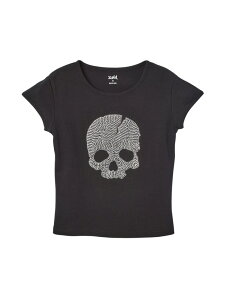 RHINESTONE SKULL S/S BABY TEE X-girl �G�b�N�X�K�[�� �g�b�v�X �J�b�g�\�[�ET�V���c �u���b�N �z���C�g�y���������z[Rakuten Fashion]