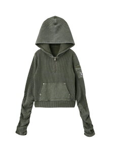 FADED WOVEN MIX HALF ZIP HOODED TOP X-girl �G�b�N�X�K�[�� �g�b�v�X �J�b�g�\�[�ET�V���c �u���b�N �O���[���y���������z[Rakuten Fashion]