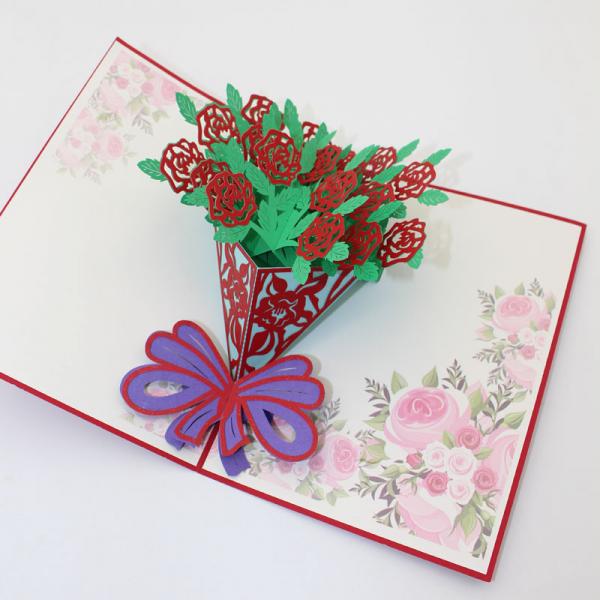 3d立体剪紙 中国伝統 民族雑貨 飛び出すカード バラの花束 立体切り絵