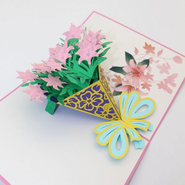 3d立体剪紙 中国伝統 民族雑貨 飛び出すカード 百合の花束 立体切り絵 グリーティングカード ポップアップカード