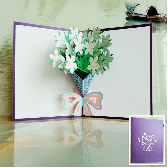 3d立体剪紙 中国伝統 民族雑貨 飛び出すカード クチナシの花束 立体切り絵 グリーティングカード ポップアップカード