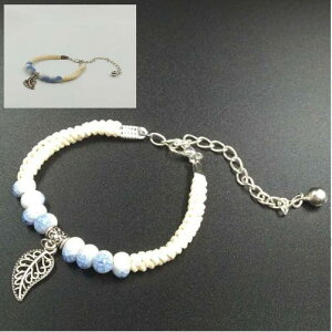 陶器ブレスレット 清新の古風的な仕様 ブルー貫入模様陶器玉