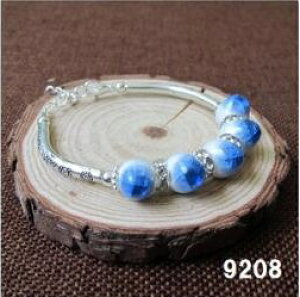 陶器ブレスレット チベット銀飾り 氷裂仕様 陶器玉 ビーズアクセサリー(1個)