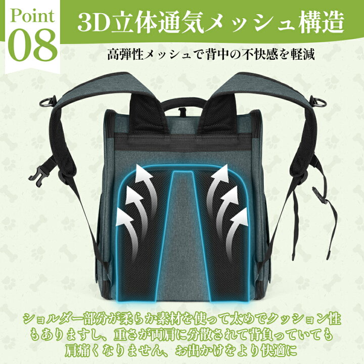 ペットキャリー 猫キャリー リュックサック 通気性 折りたたみ可能 シングルショルダーストラップ ダブルショルダーストラップ メッシュウィンドウ付き ポータブルキャットトラベルバッグ