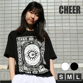 【30%OFF セール】Tシャツ オーバーサイズ 【CHEER】[チアー] タロット モチーフ モノトーン プリント BIG TEE 大きめ 【キッズ ダンス 衣装 ヒップホップ チア キッズ レッスン着 ロゴ レディース ジュニア ストリート ゆったり 韓国 k-pop 子供服】【ビッグ T】