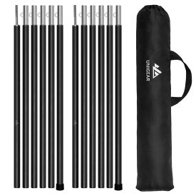 Unigear タープポール テントポール 2本セット コンパクト 7075-T6アルミニウム合金製 分割式 アジャスタブル 総長240cm 収納袋付 アウトドア キャンプ ブラック