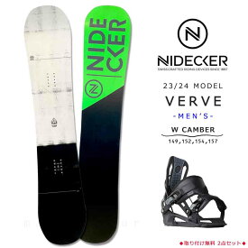 スノーボード 板 メンズ 2点 セット 23-24 NIDECKER ナイデッカー VERVE 2024 FLOW ブランド ビンディング スノボー 初心者 ダブルキャンバー お洒落 黒 白 緑