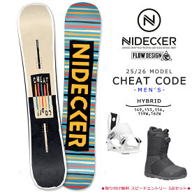 スノーボード 板 メンズ 3点 セット ビンディング ブーツ NIDECKER ナイデッカー CHEAT CODE 2026 FLOW ブランド スノボー 初心者 ハイブリッドキャンバー 黒