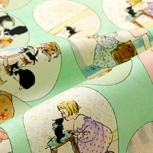 くらはしれい 生地 布 こねこのトトはおるすばん オーバル Kurahashi Rei 50cm カットクロス