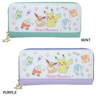 NEW ポケモン 長財布 札入れ ピカチュウ イーブイ ポケットモンスター パープル ミント 水色 ブルー 財布…
