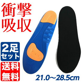 2足セット 21.0～28.5cm対応 サイズ調整 インソール 衝撃吸収 中敷き クッション 靴 メンズ レディース スニーカー ブルー 送料無料 PK2