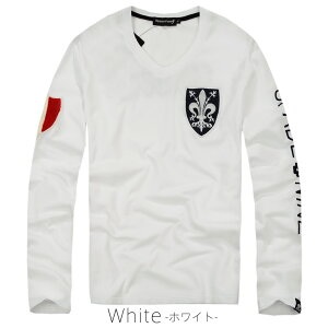 ロンTメンズスカルモドクロモチーフ長袖TシャツVネックスカル王冠Crownワッペン