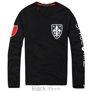 ロンTメンズスカルモドクロモチーフ長袖TシャツVネックスカル王冠Crownワッペン