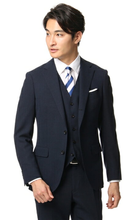 楽天市場 春夏用 ネイビー系 スタイリッシュスーツ スリーピース 3つ釦段返り Person S For Men Purple Label メンズスーツビジネススーツ メンズ 003 洋服の青山plus
