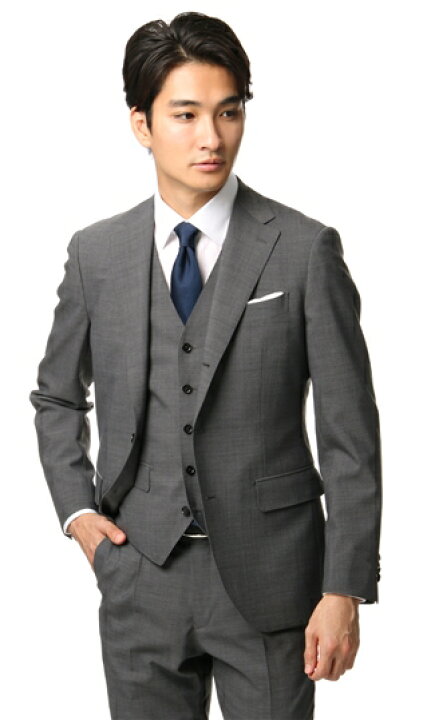 楽天市場 春夏用 グレー系 スタイリッシュスーツ スリーピース 3つ釦段返り Person S For Men Purple Label メンズスーツビジネススーツ メンズ 003 洋服の青山plus