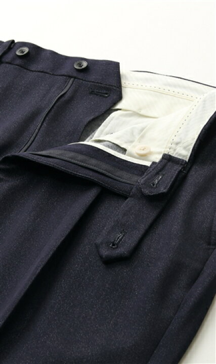 【洋服の青山】スラックス 裾上げ済み メンズ ネイビー 秋冬 ビジネス カジュアル 裏起毛 ストレッチ ワンタック かっこいい おしゃれ アウトタックテーパードパンツ【裾上げ済み】 MORLES 洋服の青山PLUS MORLES ベルトレスパンツ ネイビー ストライプ