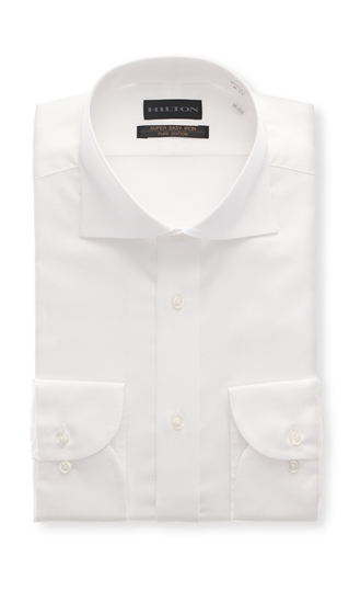 ワイシャツ メンズ 長袖 オールシーズン ホワイト 白 ストライプ ワイドカラー スリム 綿100 形態安定 上質 光沢 快適 スタイリッシュ 細身体 ビジネス Yシャツ ドレスシャツ カッターシャツ かっこいい おしゃれ HILTON