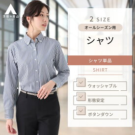 【洋服の青山】 レディース ブラウス ワイシャツ ウォッシャブル オールシーズン用 ネイビー系 ボタンダウンシャツ 女性 婦人服 カジュアルシャツ Yシャツ ON・OFF着用可能 おしゃれ かわいい イージーアイロン 長袖 ストライプ【超形態安定】 ANCHOR WOMAN PERSON'S