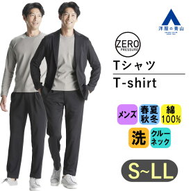 【洋服の青山】ゼロプレッシャー Tシャツ 長袖 メンズ オールシーズン グレー 無地 カットソー クルーネック ウォッシャブル 洗える ビジカジ カジュアル カットソー 春夏 秋冬 シンプル BODYWILD別注 かっこいい おしゃれ【ブランド：A】