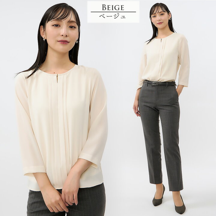 楽天市場】【洋服の青山】プリーツ ギャザーブラウス 7分袖 きれいめ  