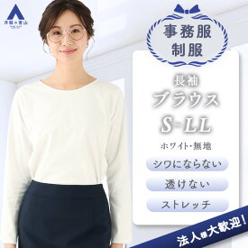 【洋服の青山】透けない白 レディース ブラウス シャツ 無地 Tシャツ ホワイト 白 事務服 制服 オフィス 向け フォーマル カジュアル 透けない 春 夏 秋 冬 スーツ インナー きれいめ 長袖 就活 面接 入学式 大きいサイズ クルーネック 大きいサイズ シワになりにくい xyz