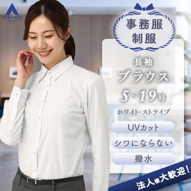 【洋服の青山】ブラウス レディース 長袖 春 夏 秋 冬 襟付き ホワイト ストライプ 形態安定 形状記憶 ストレッチ 撥水 UVカット 消臭 シャツ ビジネス オフィス リクルート 就活 ワイシャツ 事務服 入学式 結婚式 卒業式 面接 向け 制服 襟 綿 ノーアイロン スーツ インナー