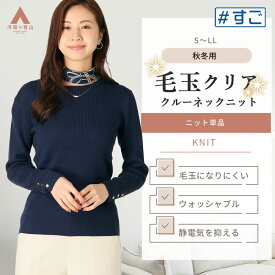 【洋服の青山】毛玉になりにくい 秋冬 ブルー系 クルーネックリブニットプルオーバー 暖かい【毛玉CLEAR】【すごセーター】 ANCHOR WOMAN レディース ビジネス カジュアル ウォッシャブル 静電気抑制 長袖 織柄 洗える おしゃれ かわいい エレガント