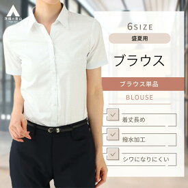【洋服の青山】汗染み軽減 ブラウス 夏 ブルー 水色 スキッパーカラー 半袖 シャツ ロング丈 着丈長め 汗ジミ防止 ワイシャツ Yシャツ シワになりにくい 撥水 消臭 サマー クールビズ オフィス カジュアル ビジネス 大きいサイズ チェック柄 きれいめ スーツ インナー 事務