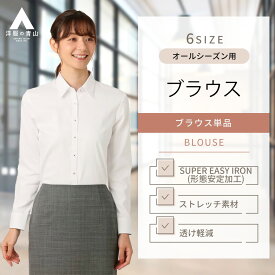 【洋服の青山】レディース ブラウス オールシーズン ホワイト系 レギュラーカラーブラウス【長袖】【OEKO-TEX】【着丈長め】女性 ビジネス カジュアル 就活 リクルート ストレッチ 消臭 UVカット 形態安定加工 ストライプ おしゃれ かわいい ANCHOR WOMAN PERSON'S 事務服