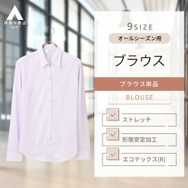 【洋服の青山】ブラウス レディース オールシーズン用 パープル系 スキッパーカラーブラウス【長袖】【OEKO-TEX】女性 トップス シャツ かわいい おしゃれ ビジネス オフィス インターン 洗える ストレッチ 形態安定 ストライプ ANCHOR WOMAN PERSON'S 841