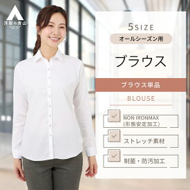 【洋服の青山】アイロン不要 綿100％ レディース ブラウス オールシーズン ホワイト系 レギュラーカラーブラウス【長袖】【NON IRONMAX】女性 シャツ ビジネス カジュアル ストレッチ 形態安定加工 制菌加工 防汚加工 おしゃれ かわいい シワになりにくい 事務服 女性