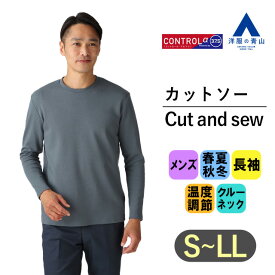 【洋服の青山】CONTROLα 調温調湿 カットソー 長袖 メンズ オールシーズン用 グレー系 無地 クルーネック ロング Tシャツ ロンT トップス インナー カジュアル ビジカジ アウトドア 快適 上品 きれいめ おしゃれ かっこいい ACTIBIZ シャツ カジュアル 厚手 大きいサイズ