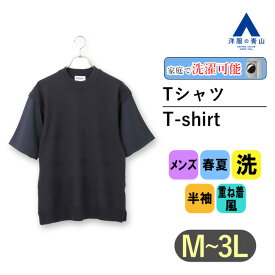 【洋服の青山】ニットベストフェイクレイヤードTシャツ 半袖 メンズ 春夏 ネイビー 紺 ボーダー ウォッシャブル 洗える 重ね着風 ビジカジ クールビズ 紳士服 大きいサイズ シンプル かっこいい おしゃれ リーガル REGAL