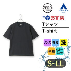 【洋服の青山】《あす楽》ボディワイルド ゼロプレッシャー Tシャツ メンズ 半袖 春夏用 ネイビー系 紺無地 洗える ウォッシャブル 家庭洗濯 クルーネック 丸首 ヘビーウェイト トップス ティーシャツ 男性 BODY WILD×A ZERO PRESSURE SUIT