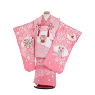【レンタル】七五三 着物 女児 3歳 身長90cm-100cm 被布 正絹 絞り染め 桜 正統派 往復送料無料【0APY357】