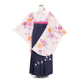 【レンタル】【あす楽】12歳前後 女児袴レンタル A021 ピンク植物柄×紺袴セット 143-148cm 12歳 卒業式 小学生 卒業袴 6年生 貸衣装　子供着物【0ARA021】