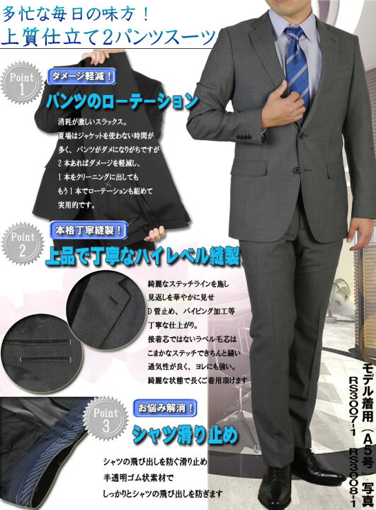 楽天市場 スーツ2パンツ ビジネススーツ メンズノータックスリム グレー ストライプthet A体 Rs3008 Rev11 洋服倉庫