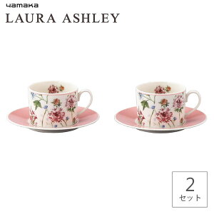 ペアカップ&ソーサーセット ローラ アシュレイ 山加商店 LA90-1 / 日本製 電子レンジ対応 食洗機対応 2客組 珈琲 コーヒー 紅茶 食器 セット 磁器 丸皿 洋風 花柄 薔薇 バラ かわいい おしゃれ