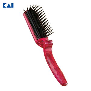 静電防止ブラシ (折りたたみ) ルビーピンク 貝印 KQ1167 / 日本製 ヘアブラシ くし 櫛 折り畳み式 持ち運び 便利 トラベル かわいい おしゃれ /