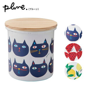 キャニスター Plune. 豊琺瑯 / 日本製 保存容器 木蓋付き 調味料入れ 丸型 塩 砂糖 コーヒー豆 茶葉 ほうろう 琺瑯 便利 かわいい おしゃれ タマハシ プルーン 猫柄 ネコ柄 ねこ柄 いちご柄 苺柄