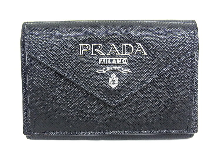 楽天市場】プラダ PRADA 三つ折り財布ブラック×シルバー金具 内側赤系 