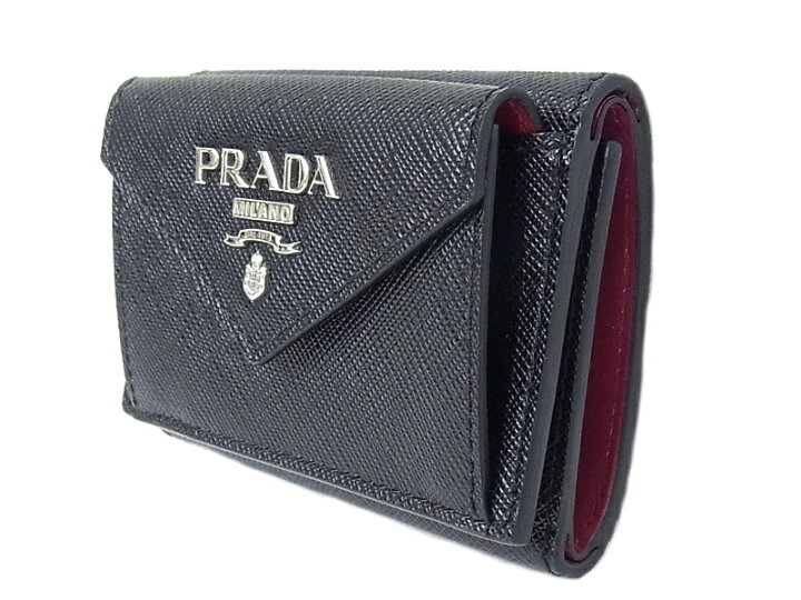 美品 PRADA 三つ折り財布 SAFFIANO シルバー金具