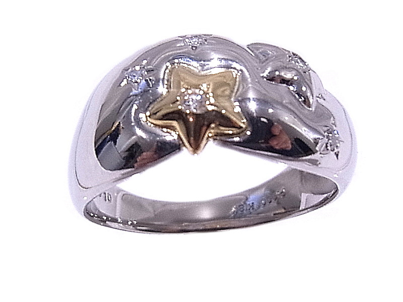 <br>指輪　K18 Pt900　イエローゴールド プラチナ<br>ダイヤモンド　0.10ct<br>コンビリング　デザインリング<br><br>