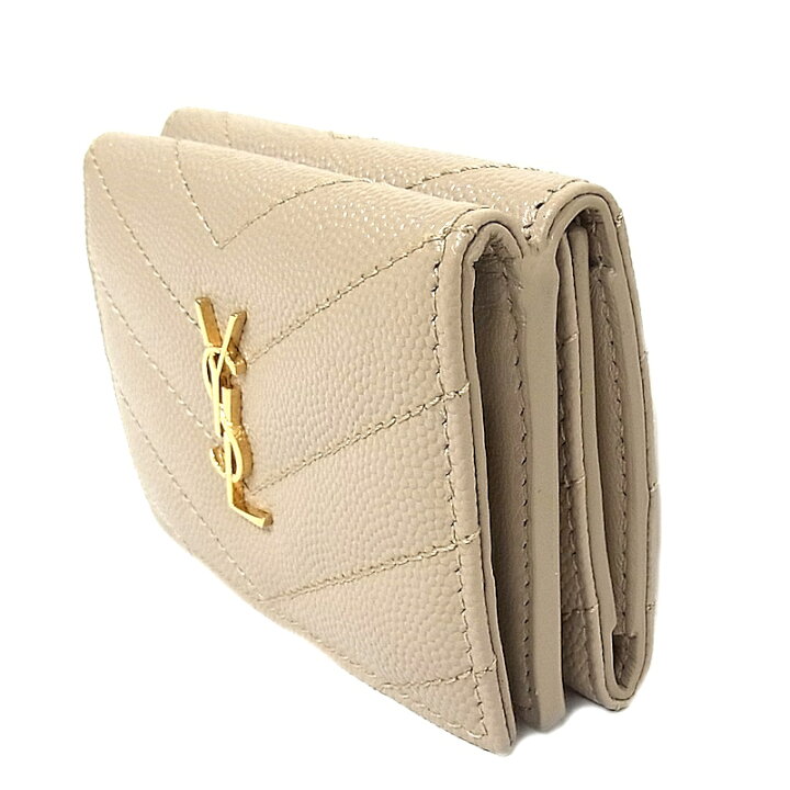 美品 Yves Saint Laurent 三つ折り財布 ロゴい入り金具 かたす 