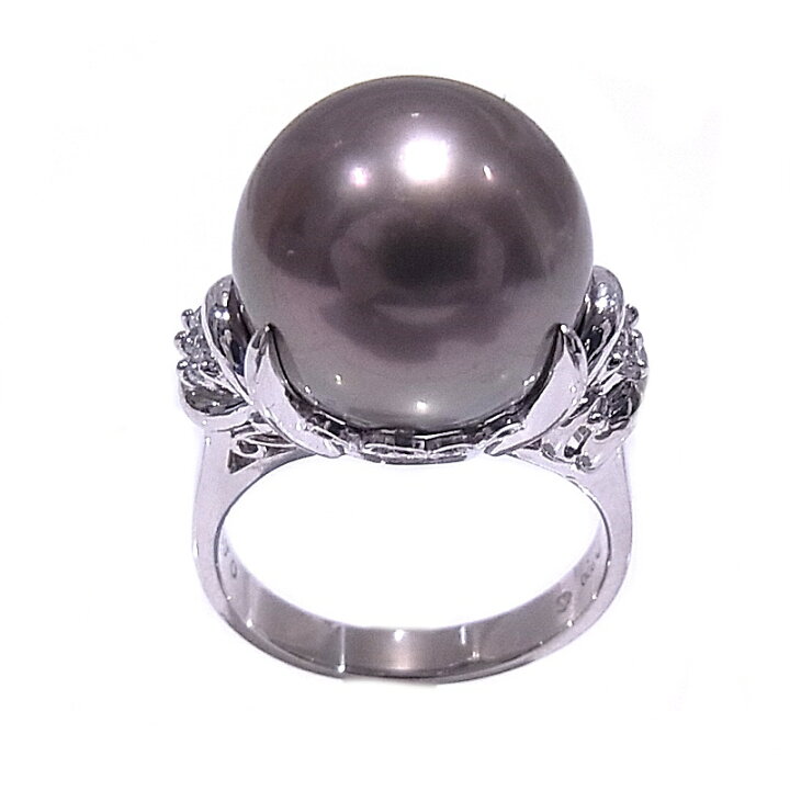 楽天市場】指輪 ブラックパールリング 13.8mm玉 ダイヤ 0.06ct Pt900  