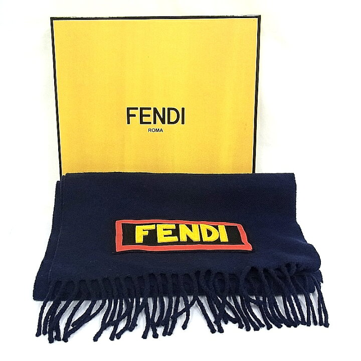 楽天市場】FENDI フェンディ ロゴ入りマフラーネイビー ウール  