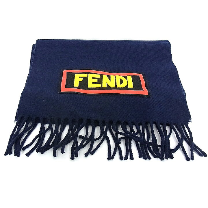 楽天市場】FENDI フェンディ ロゴ入りマフラーネイビー ウール  