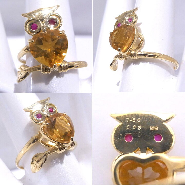 楽天市場】指輪 750 K18 YG イエローゴールドフクロウデザイン 梟 Owl 
