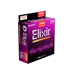Elixir �G���N�T�[ �A�R�[�X�e�B�b�N�M�^�[�� 3�Z�b�g���� �v�����[�V�����p�b�N NANOWEB �t�H�X�t�@�[�u�����Y Custom Light .011-.052#16568 (16027 3�Z�b�g) �y�������K�i�z